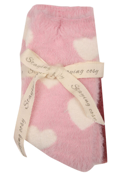 Womens 2pk Pink Heart Cosy Socks