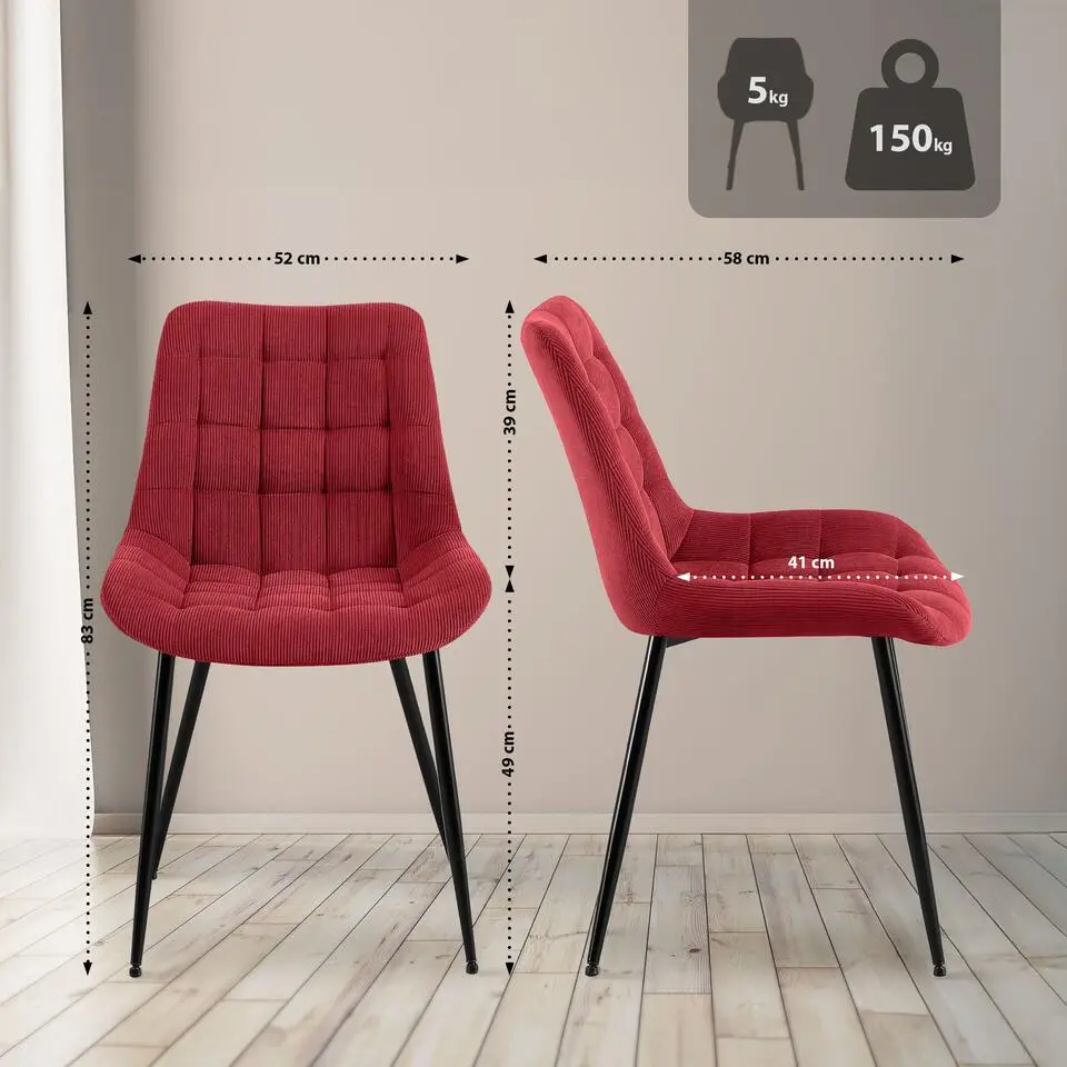 CLP Eetkamerstoel Sardna zwart Frame - Ribstof - bordeauxrood