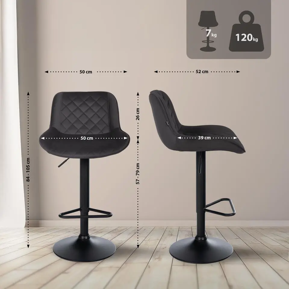 CLP Barkruk Kasson zwart Frame - Fluweel - zwart