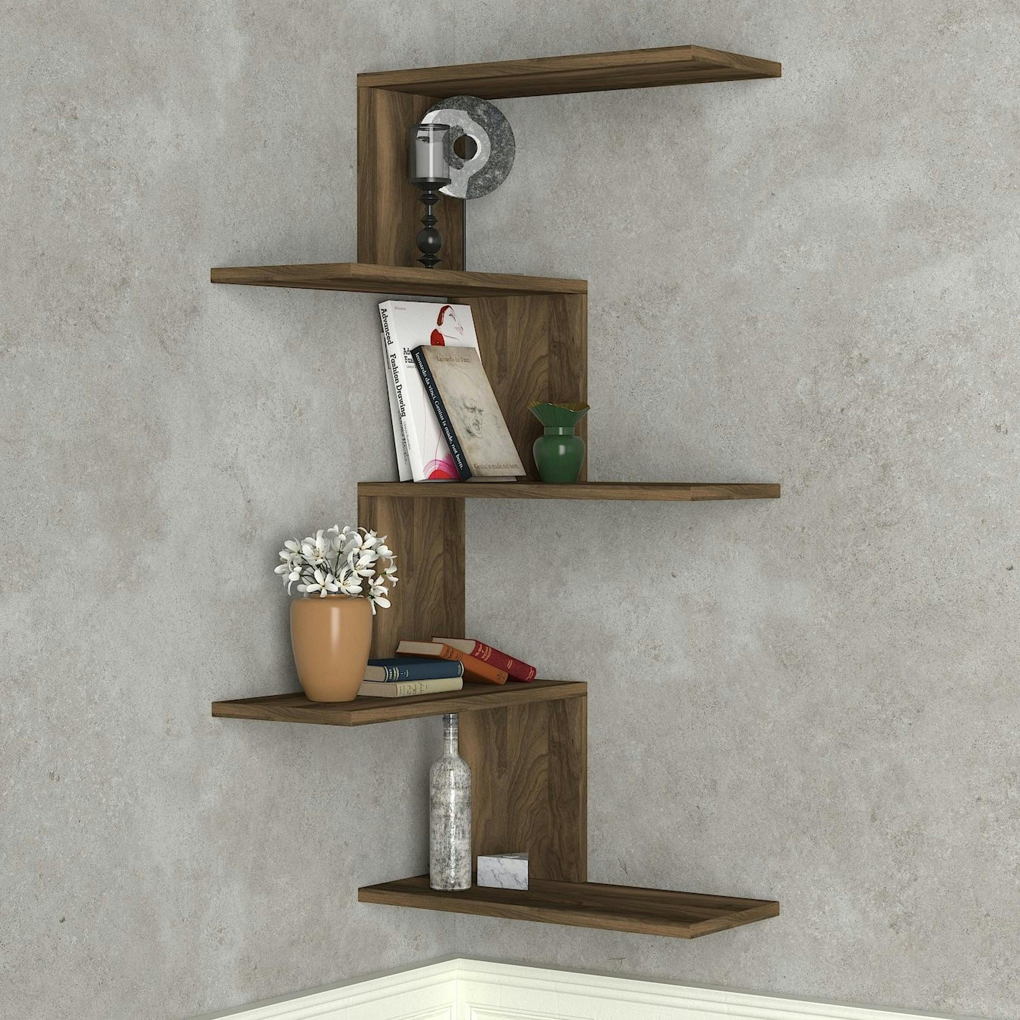 Etagère murale d'angle design effet bois de noyer MARFA