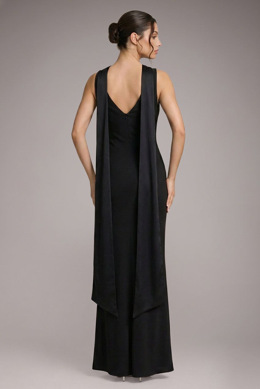 Goddiva Petite Satin Multi Tie Halterneck Maxi Dress