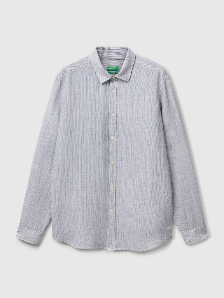 Blue patterned shirt in pure linen