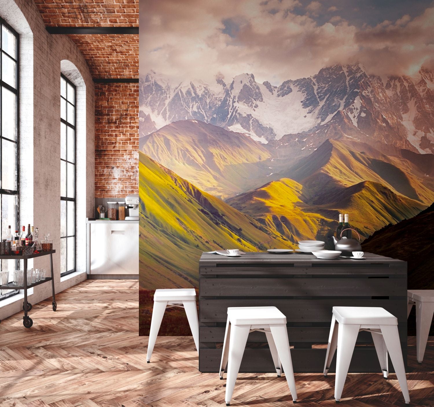 One Wall one Role fotobehang bergen groen, bruin, beige, grijs en wit - 371 x 280 cm - AS-382571