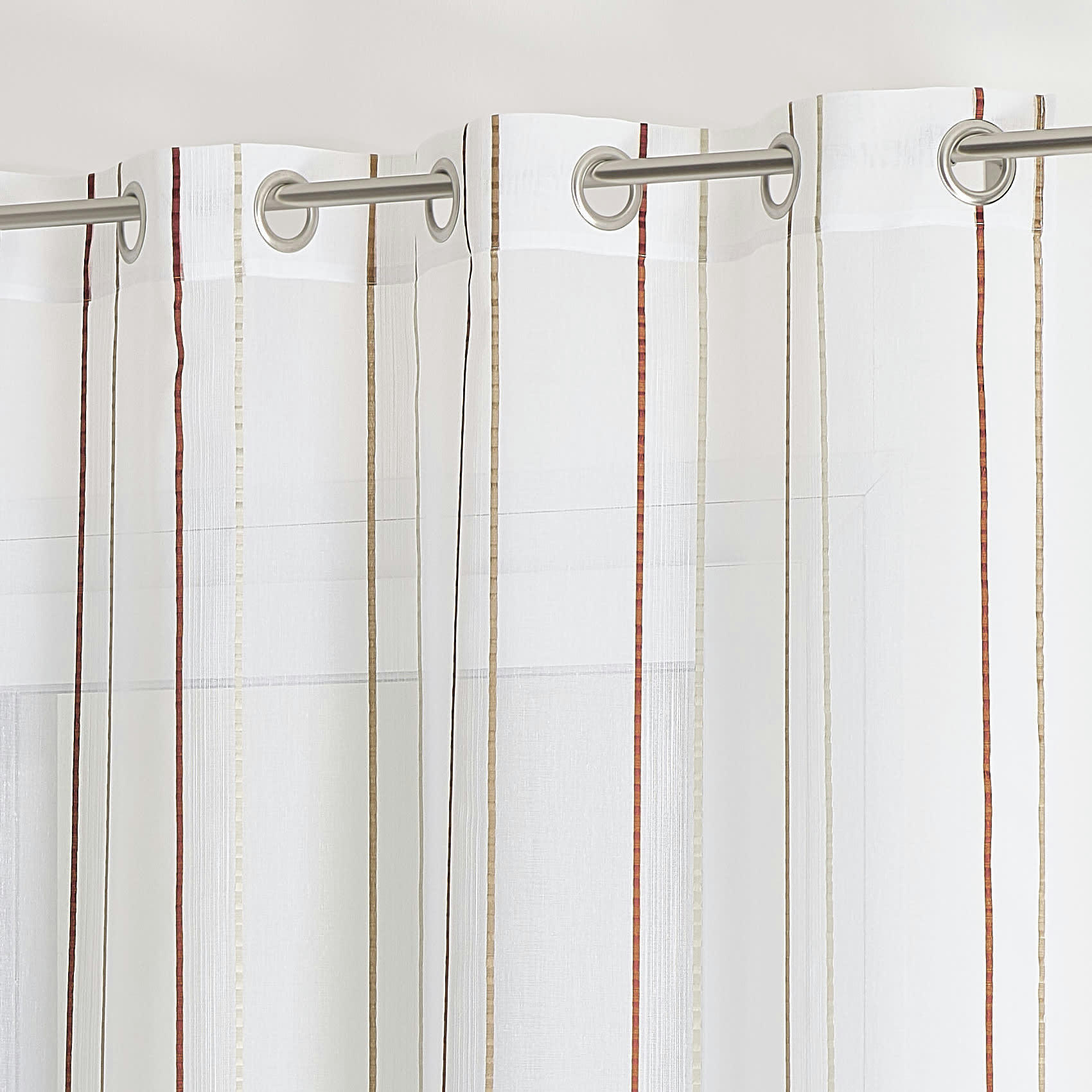 - Voilage fantaisie à rayures polyester terracotta 140x240 cm