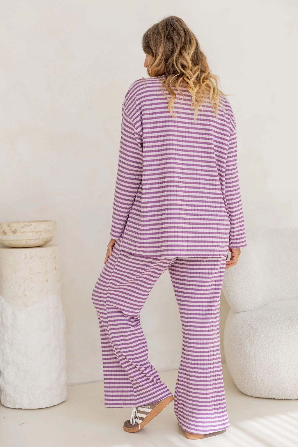 Henry Lounge Knit Pant in Purple/Lilac Stripe