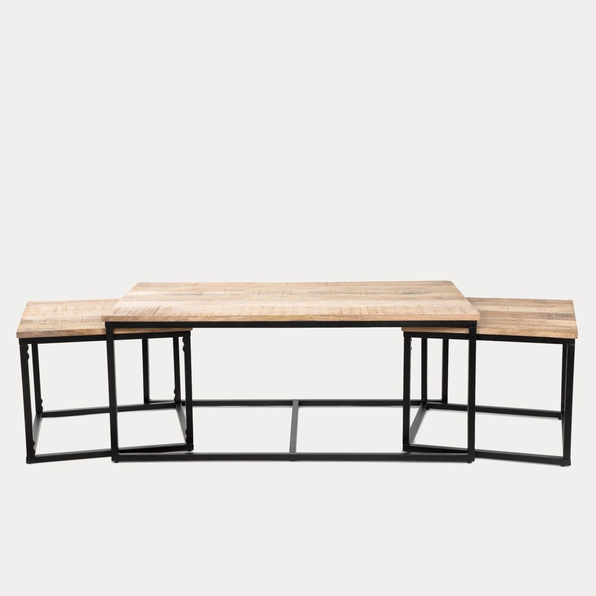 Zestaw stolików kawowych MAYA lite drewno mango   metal 110x60x45 cm/50x50x40cm