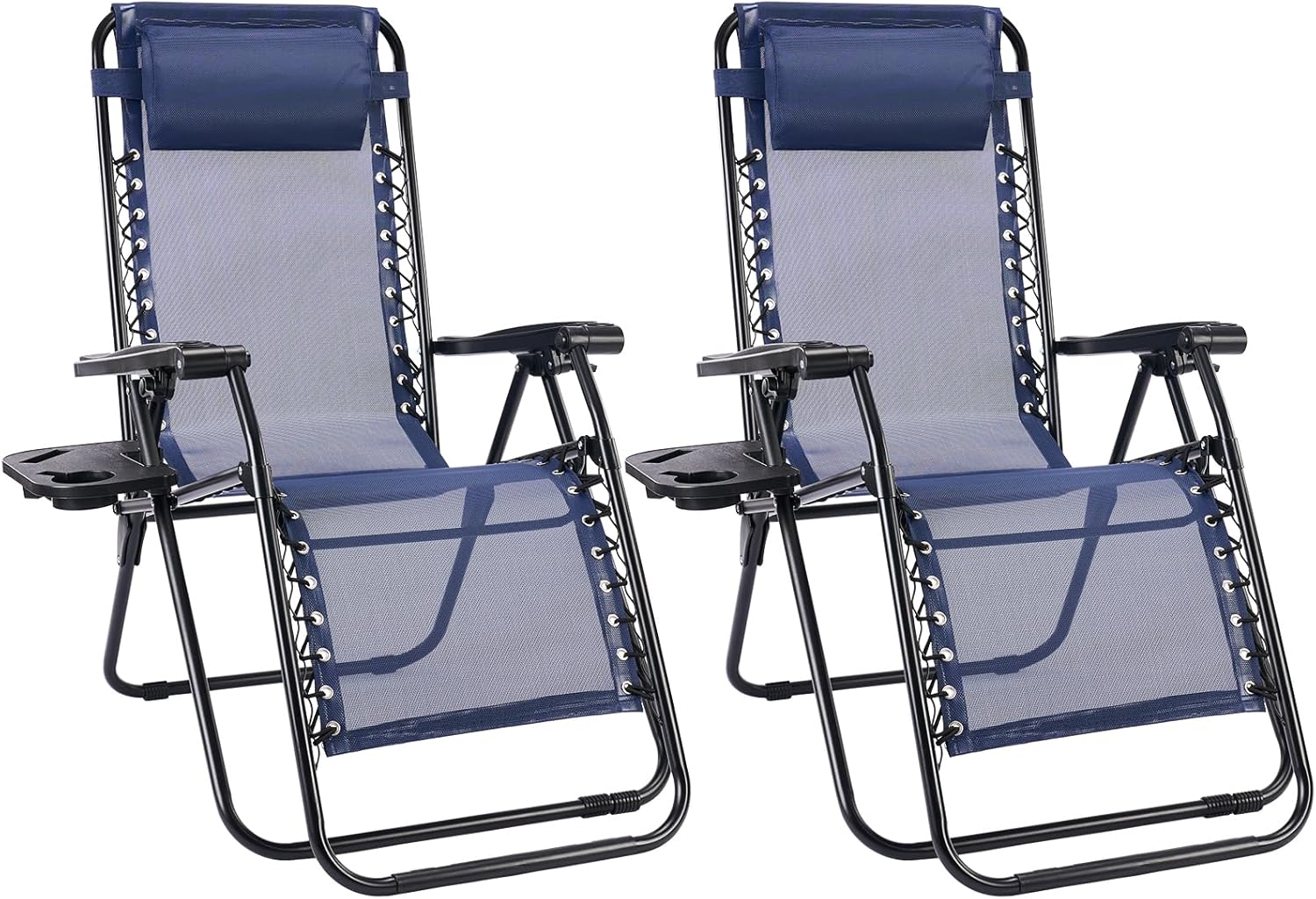 Sweetcrispy Zero Gravity Chairs Set of 2, Outdoor Folding Reclining Lounge Chair with Cup Holder Tray & Adjustable Pillow, Portable Camping Beach Patio Poolside Lawn Yard Chair, Classic Blue