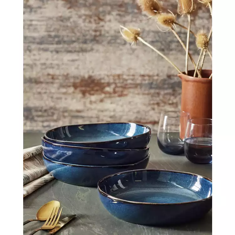Habitat 4 Piece Reactive Stoneware Pasta Bowls - Navy