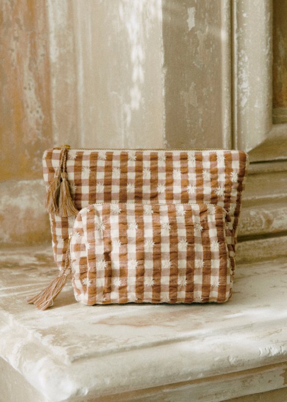 Large floral embroidered zippered pouch