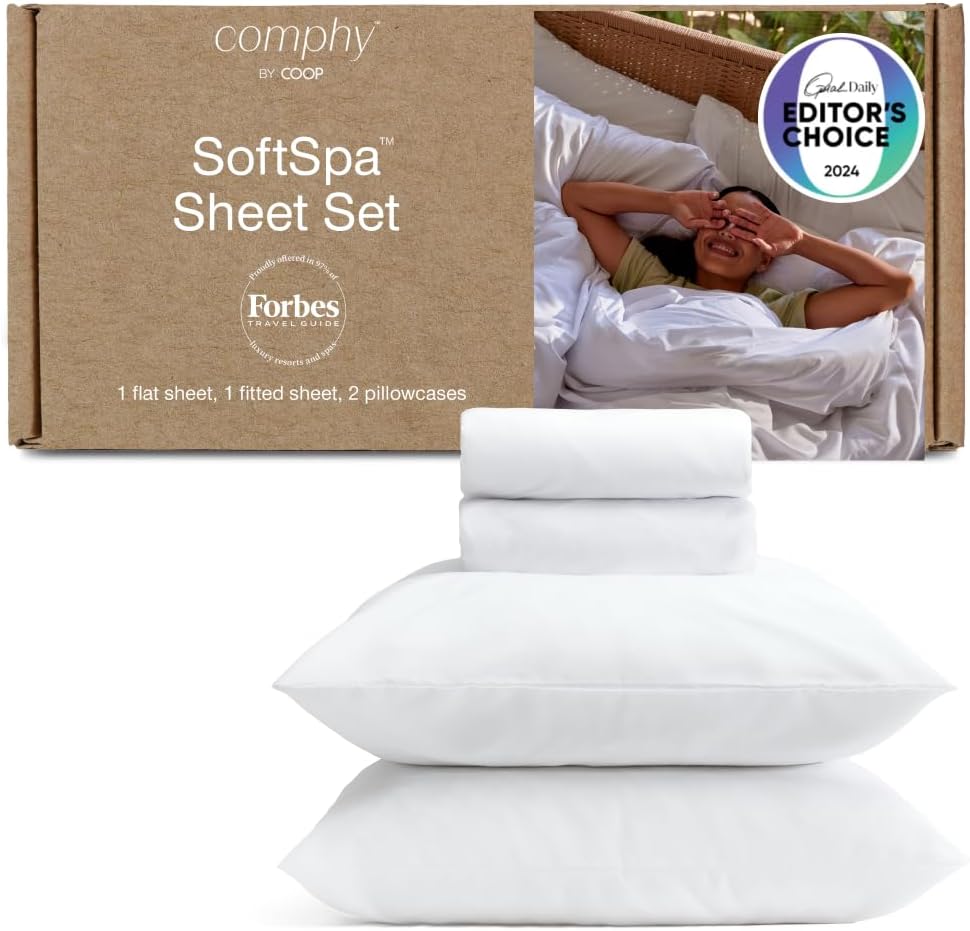 Coop Home Goods Comphy SoftSpa Bed Sheet Set of 4 Pieces, White King, Super Soft King Sheets, Flat and Fitted, Luxury Spa and Hotel Quality Bed Sheets and Pillowcase Set