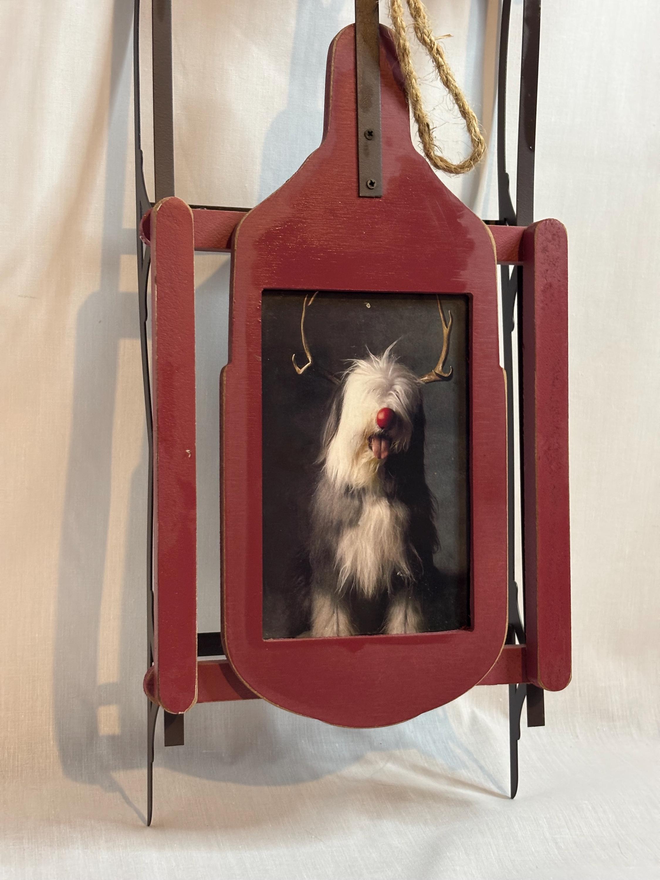 Rustic Wood & Metal Sleigh Photo Frame, Christmas