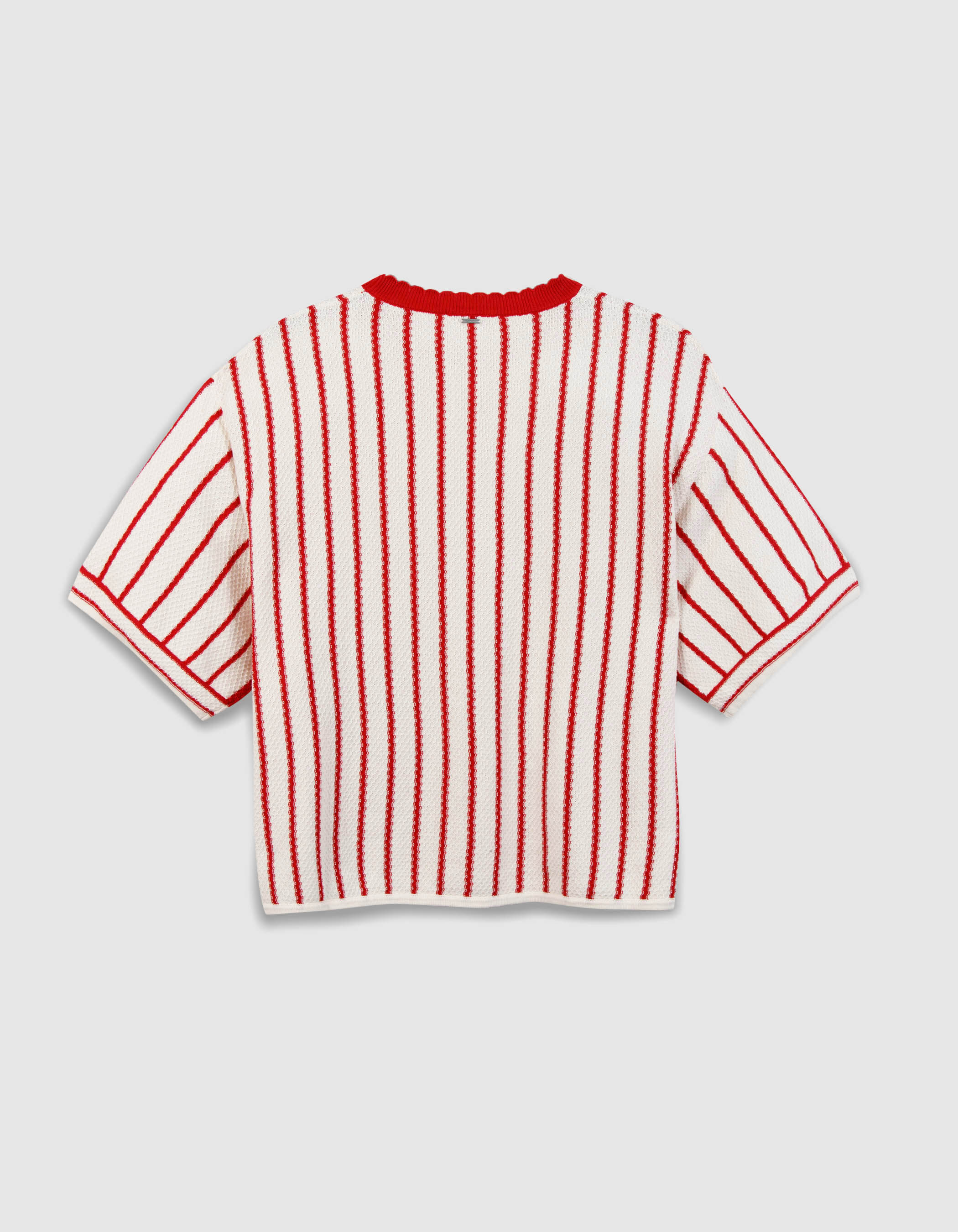 Tee-shirt blanc tricot coton bio rayures rouges Femme