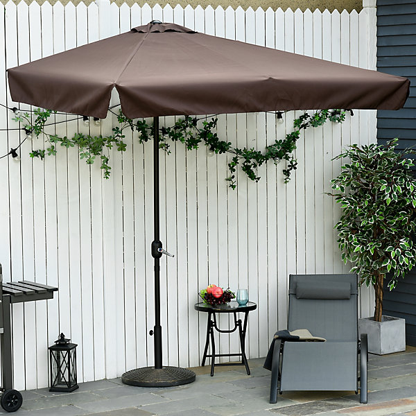 Demi parasol - parasol de balcon 5 entretoises métal dim. 2,3L x 1,3l x 2,49H m polyester haute densité chocolat