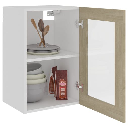 NNEVL Hanging Glass Cabinet Sonoma Oak 40x31x60 cm Chipboard