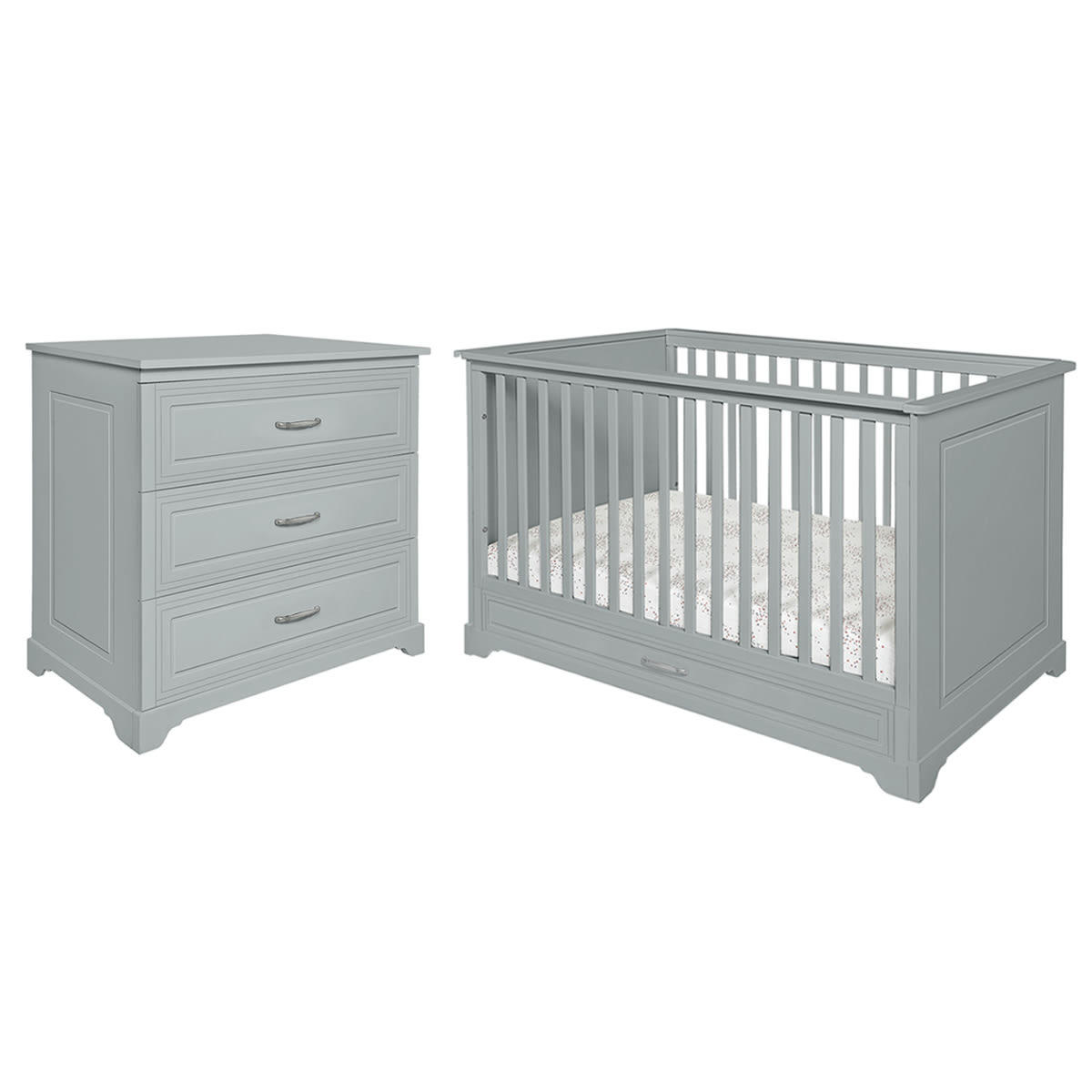 DUO - MELODY - Lit évolutif 70x140 commode 3 tiroirs gris