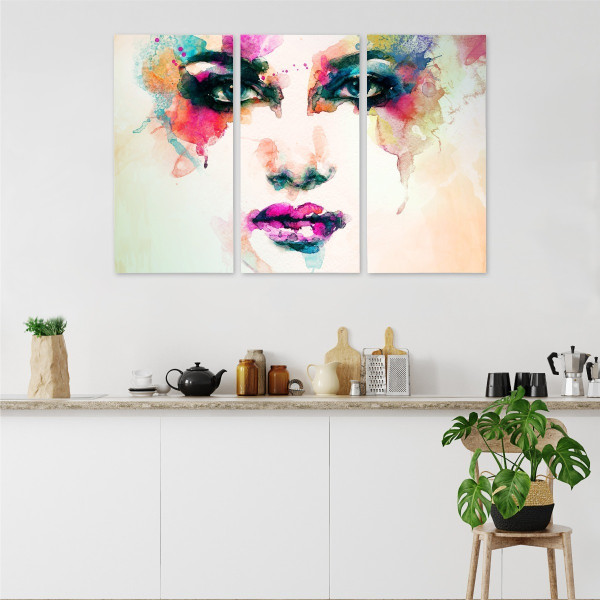 Obraz 3-Częściowy Abstrakcyjna Akwarelowa Twarz 60x40cm