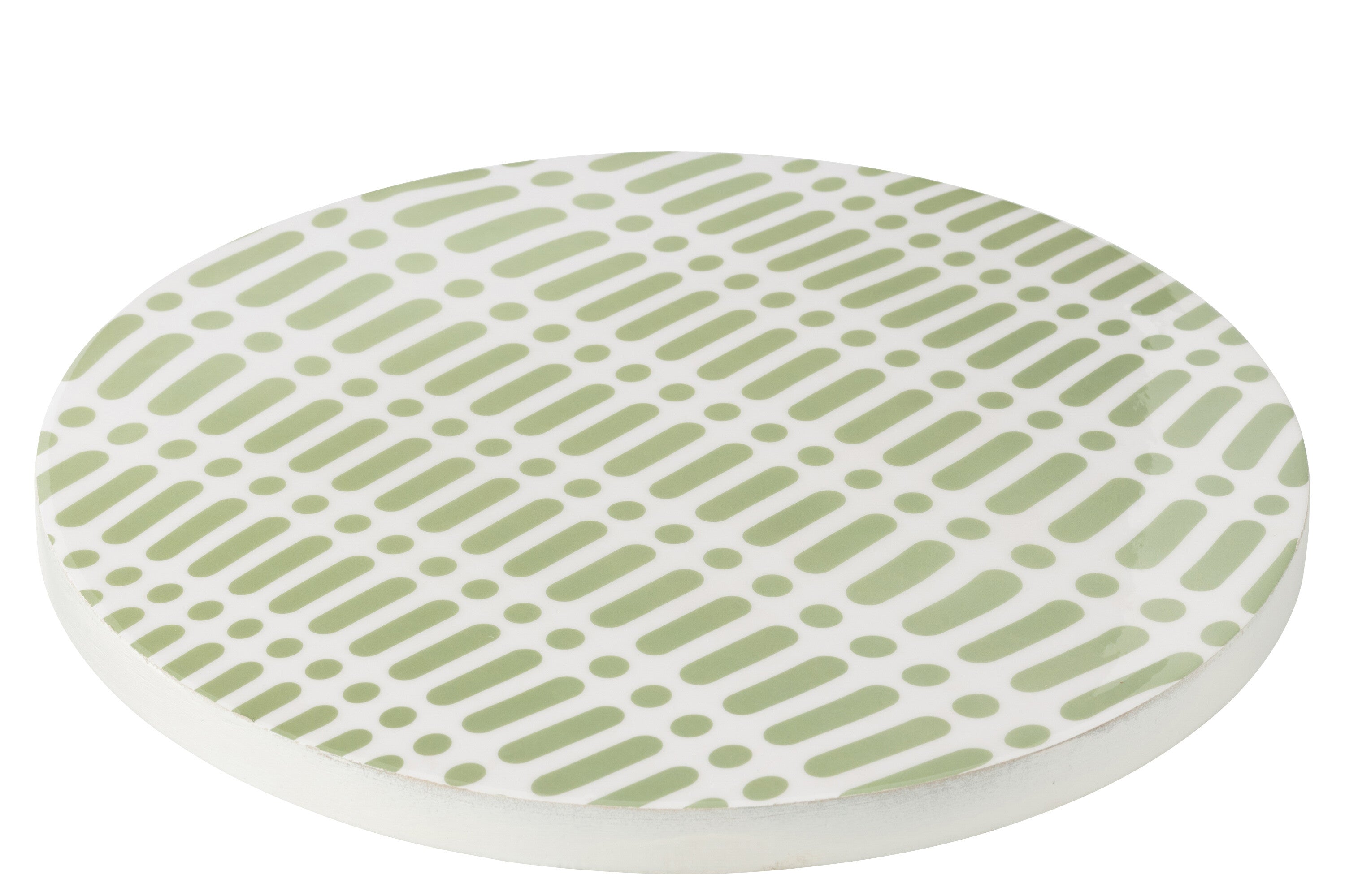 J-Line plateau Draaiend Rund - hout - wit/groen