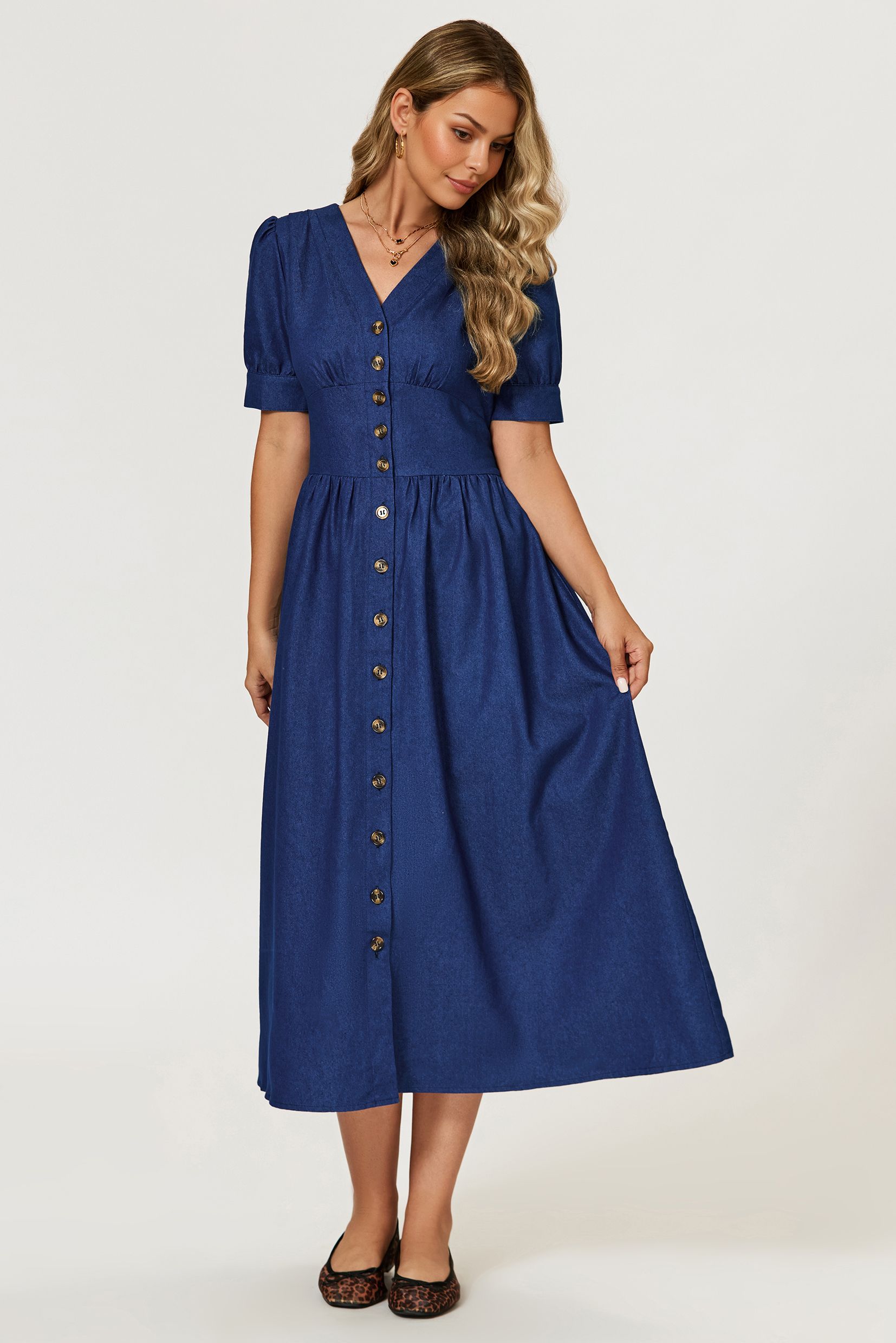 FS Collection Denim Midi Dress In Blue