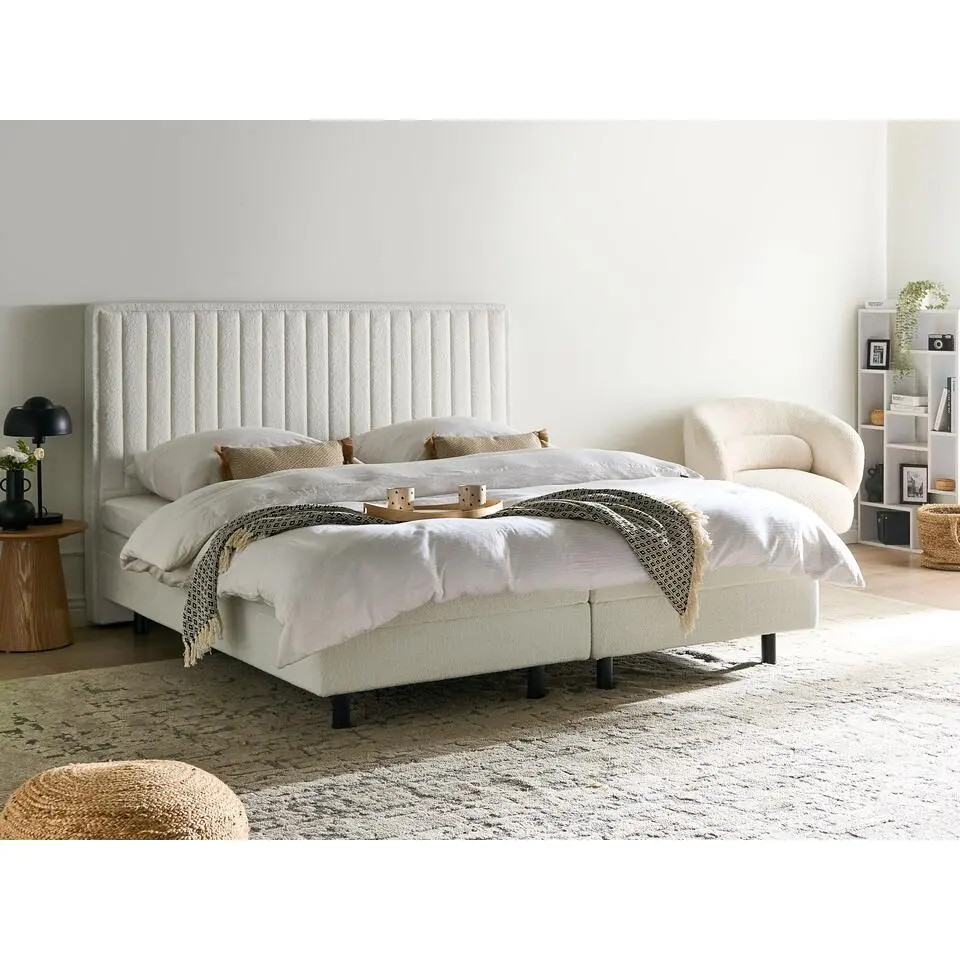 CASTELLAN - Tweepersoonsbed - Off-white - 180 x 200 cm - Boucl&eacute;