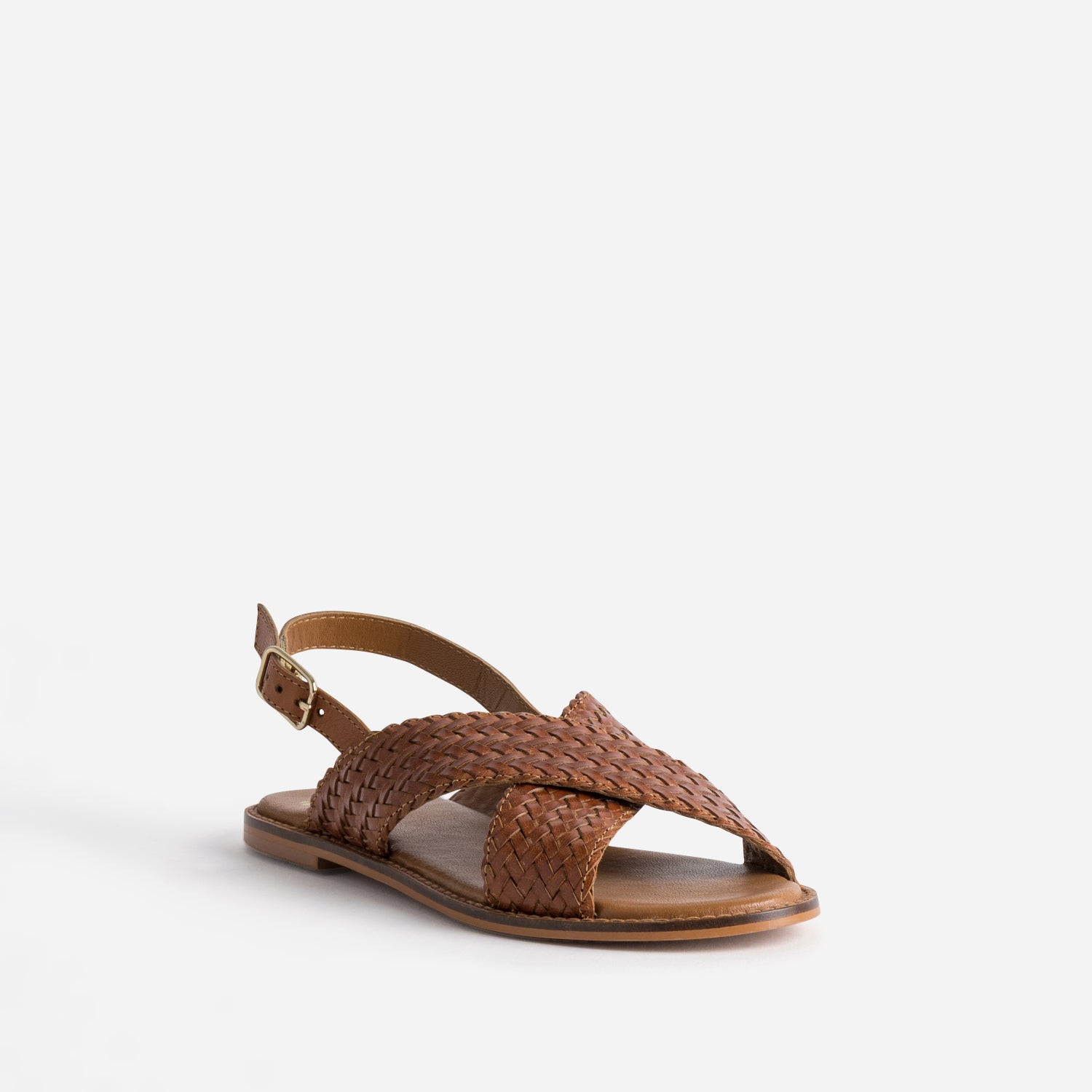 Sandale cognac cuir tressé
