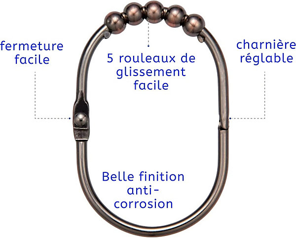 BASHLWUA (Huilé) Ensemble d'anneaux/crochets pour rideau de douche large, 12 pièces, finition décorative en nickel satiné, rouleau