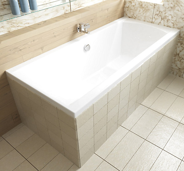 Baignoire rectangulaire 160 x 75 INES acrylique blanc   Support stabilisateur en polystyrène   Pieds   Vidage à chromé