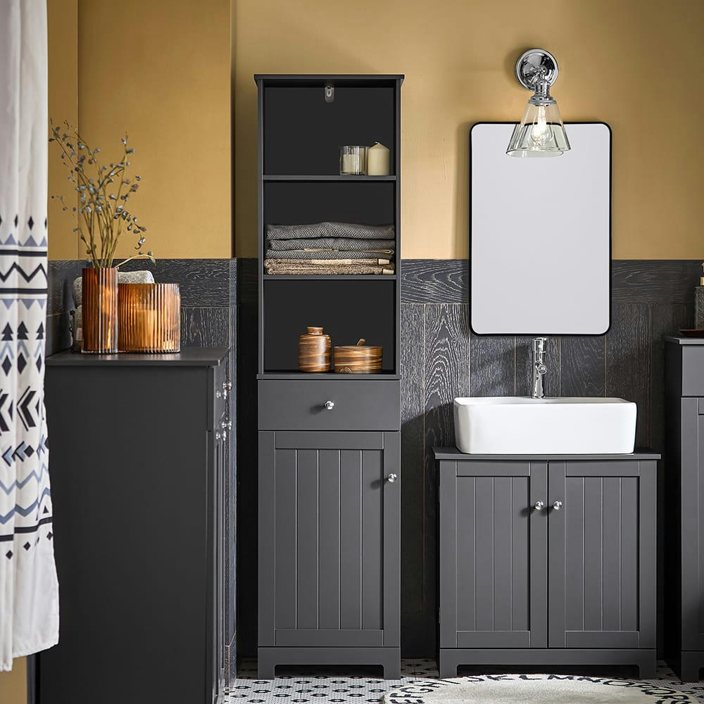 - Meuble colonne effet bois gris