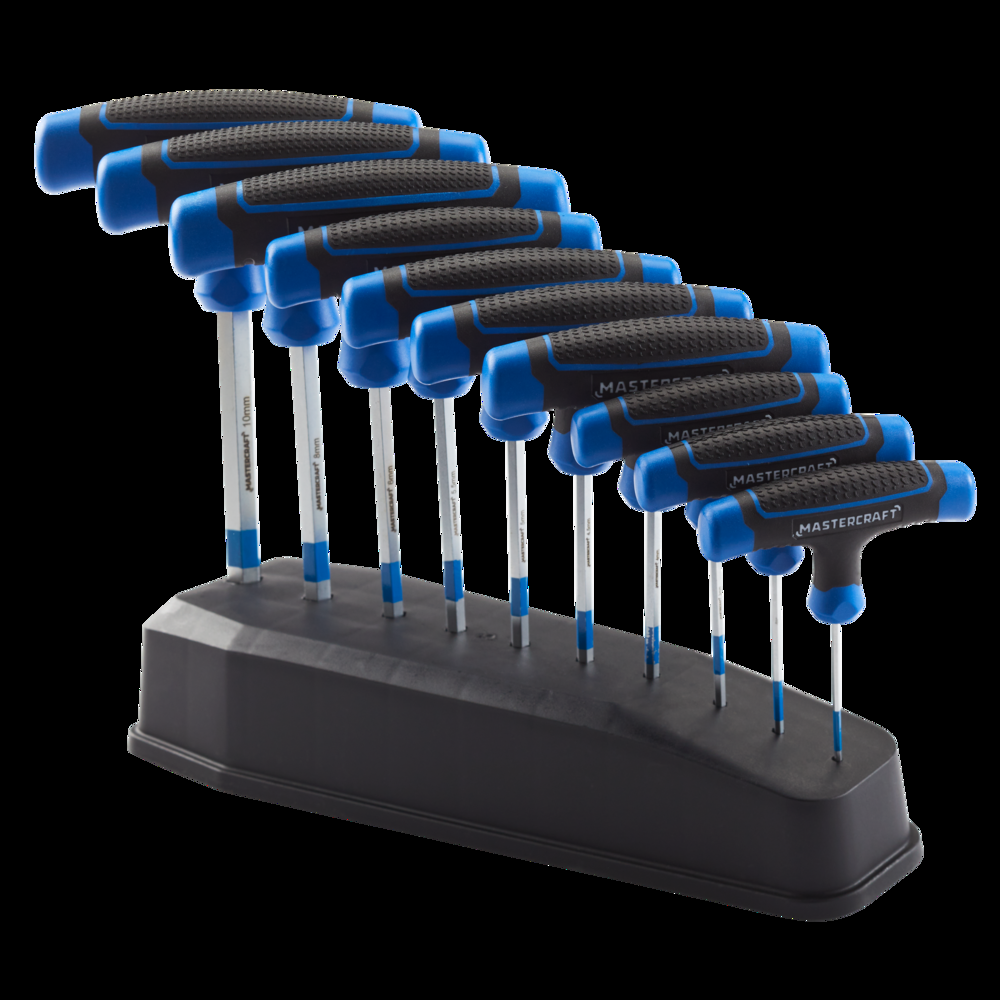 Mastercraft T-Handle Hex Key Set/Allen Wrench Set, Metric, Rust Resistant, Cr-V Steel, 10-pc
