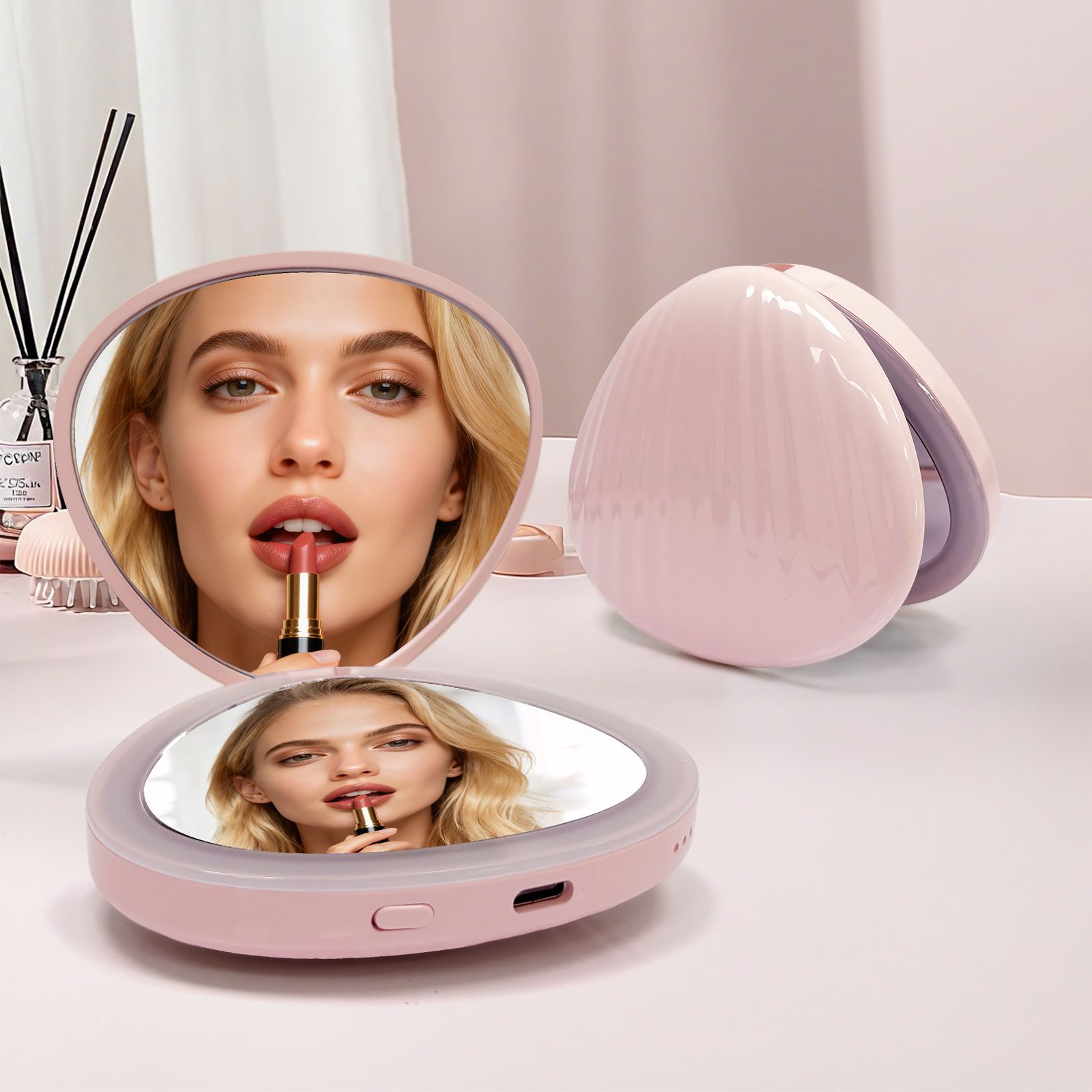 INMTFEI Magnified Rechargeable Foldable Portable LED Makeup Mirror