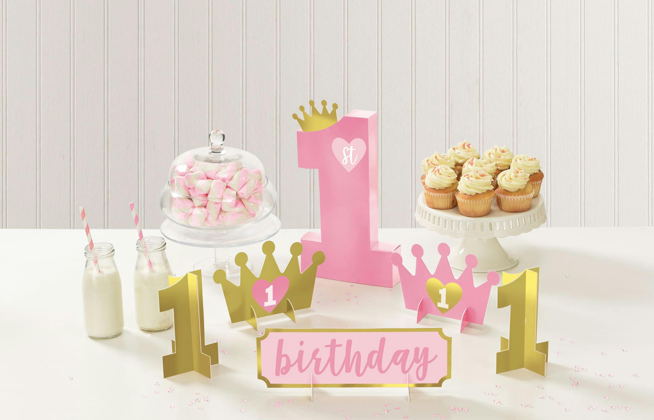 1st Birthday Party Table Centrepiece Decorating Kit, Pink/Gold