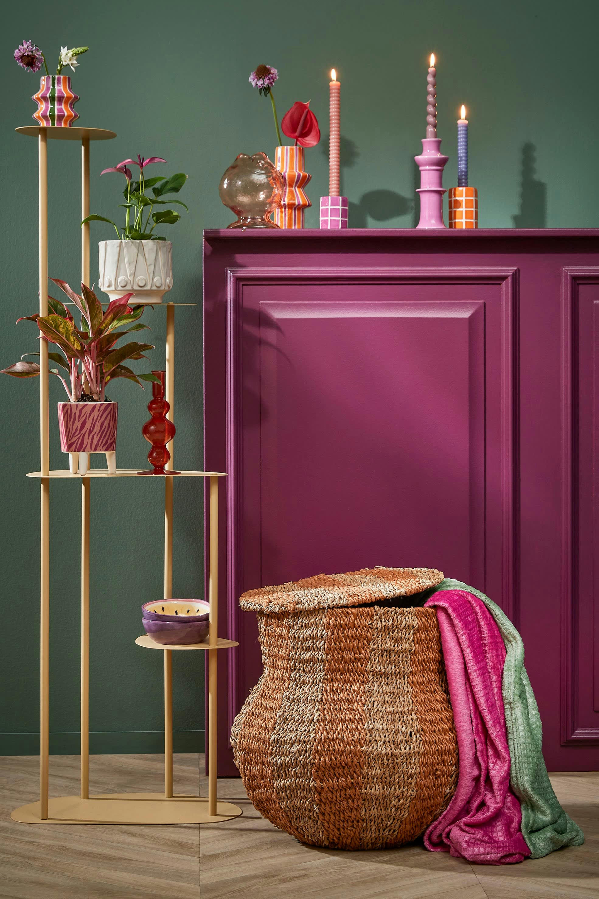 TACOMA - Panier de rangement avec couvercle en jute jaune H47