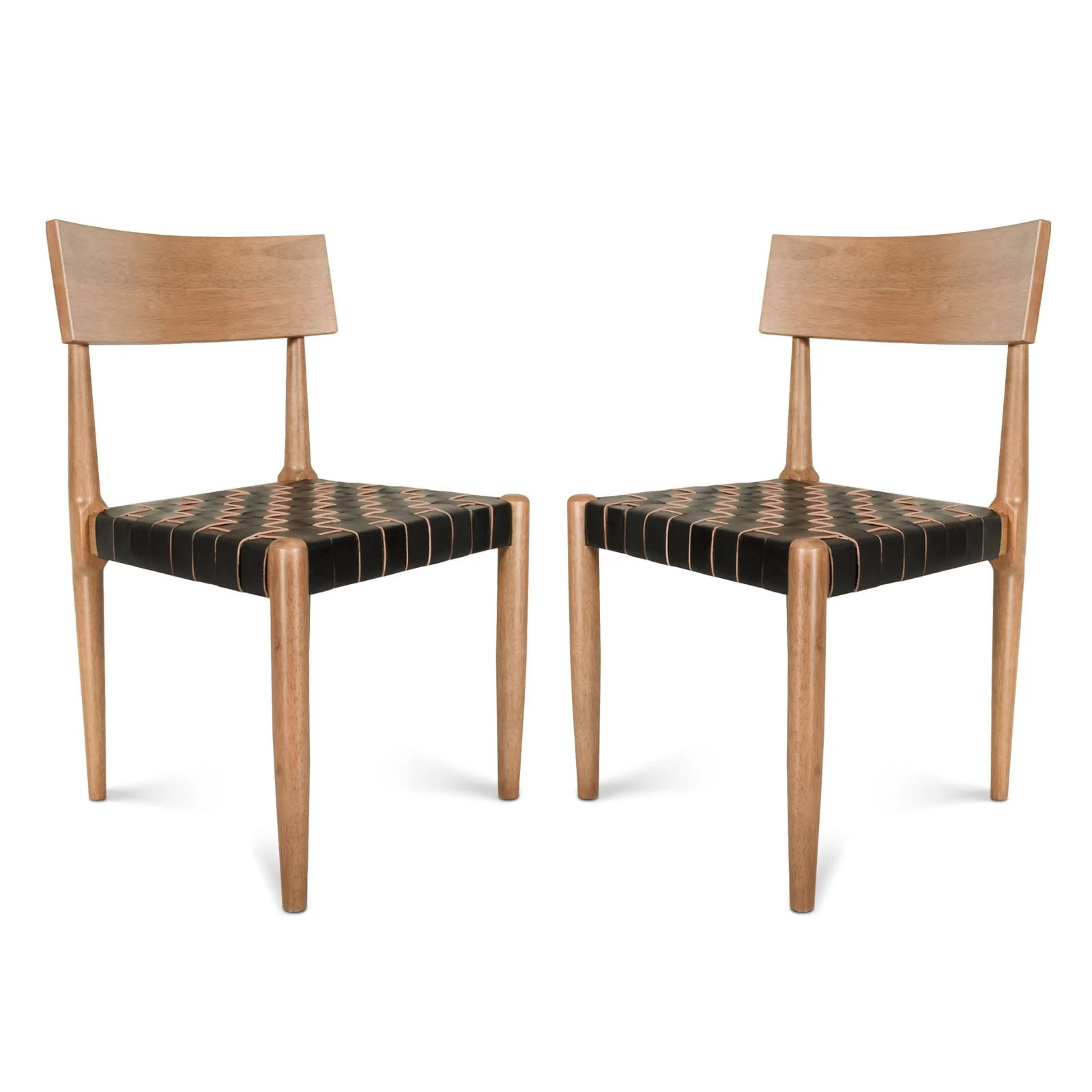 Genuine Leather Woven Straps Solid Back Side Chair (Set of 2)