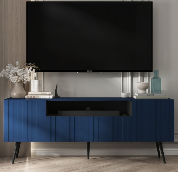 Szafka RTV Glamour Komoda RTV Granatowy MAT Nogi Czarne Loft