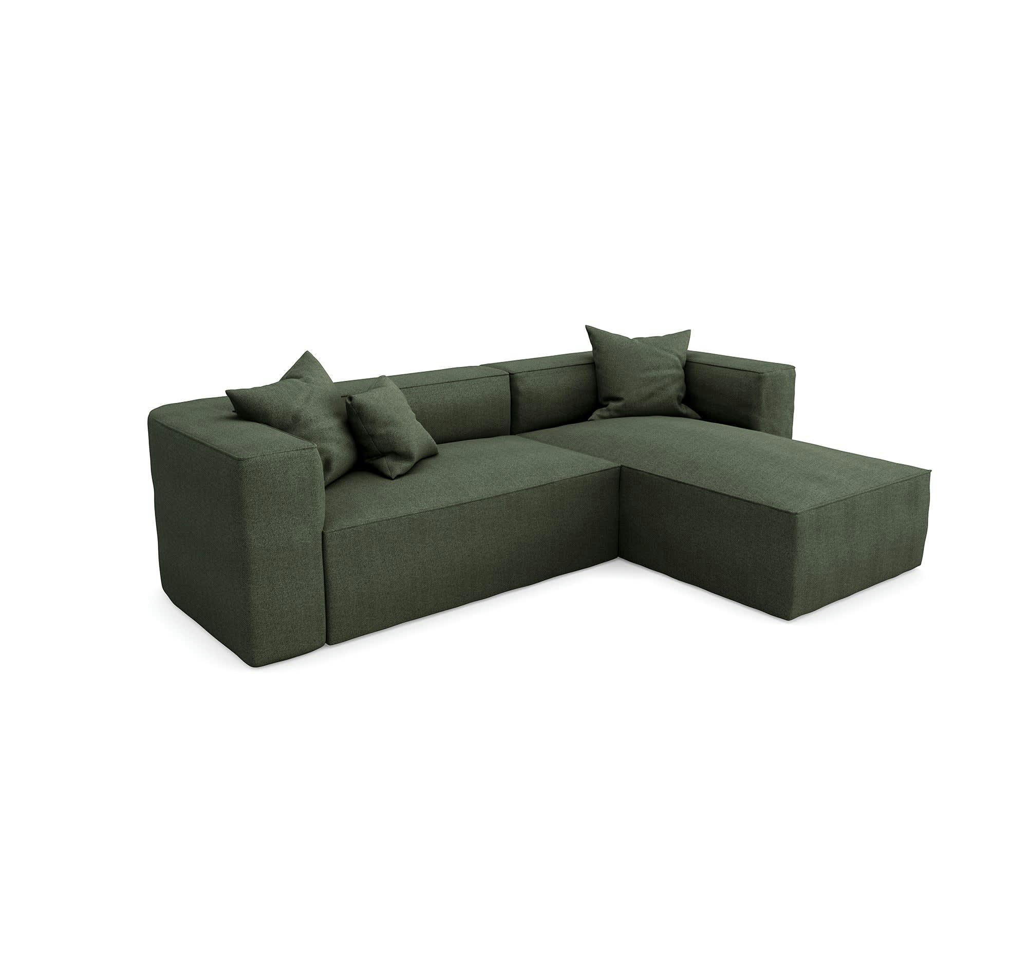 ALMA - Canapé d'angle droit tissu tramé vert olive