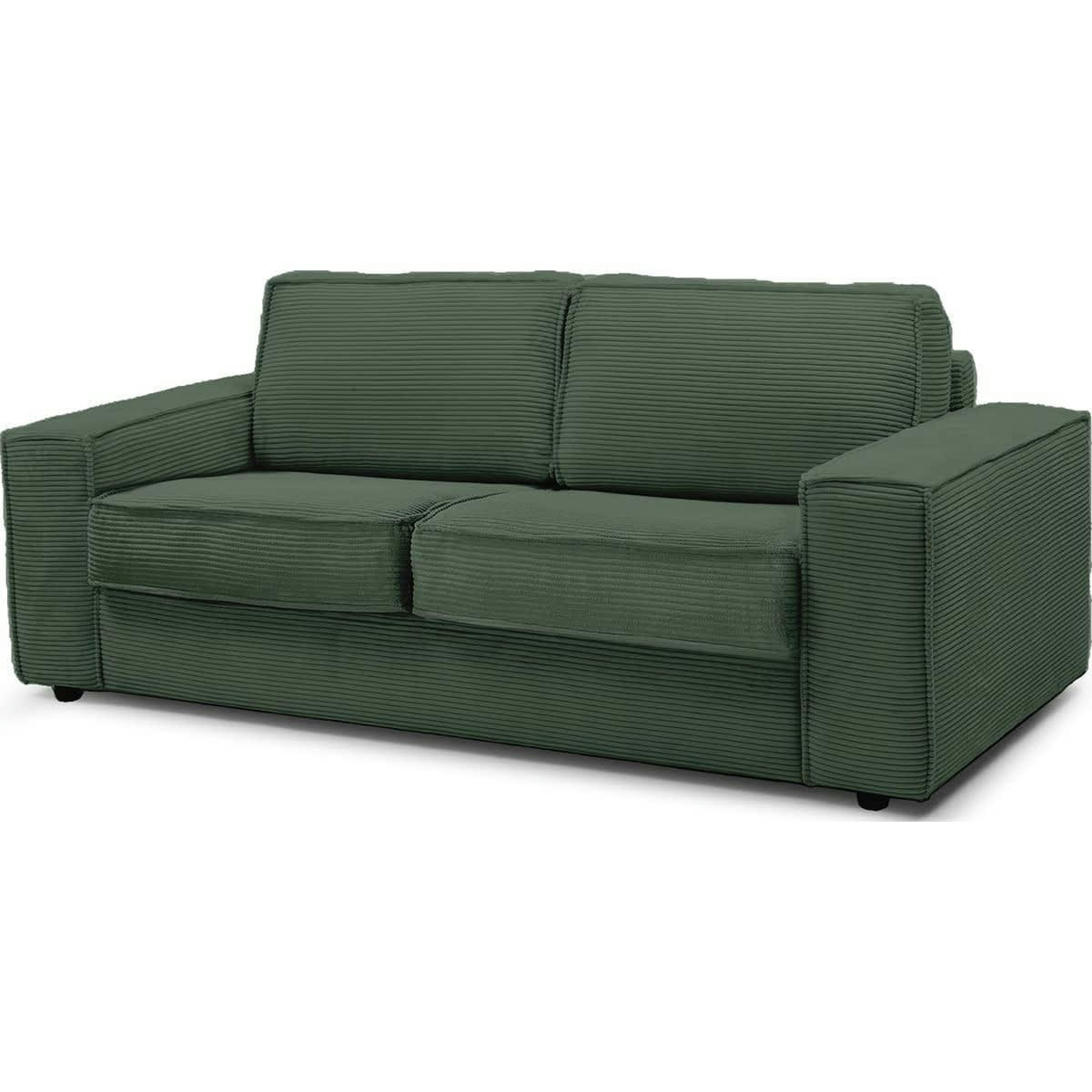DARIO - Canapé convertible 3 places en velours côtelé vert - Ouverture express
