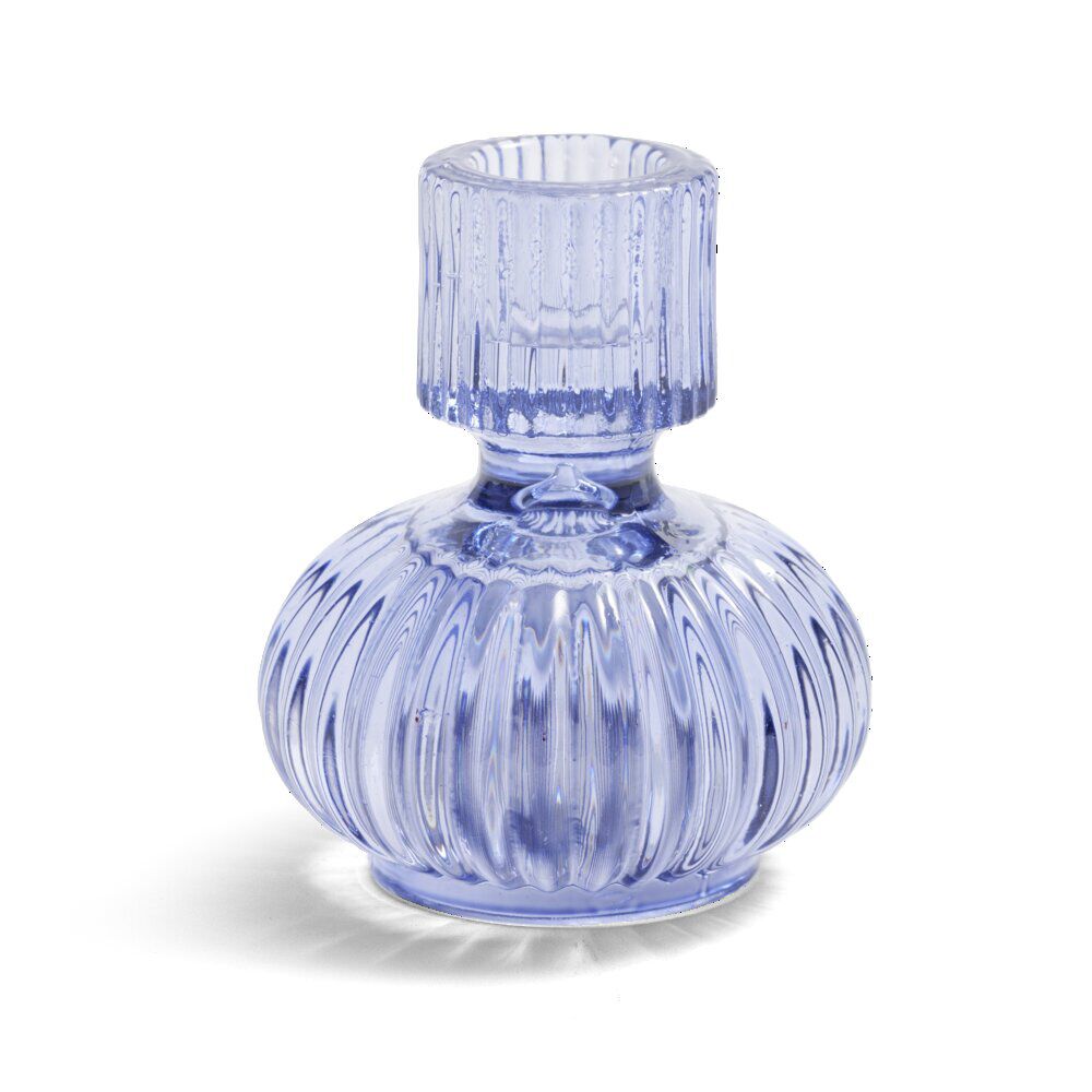Bougeoir verre bleu Ø7,5xH9cm