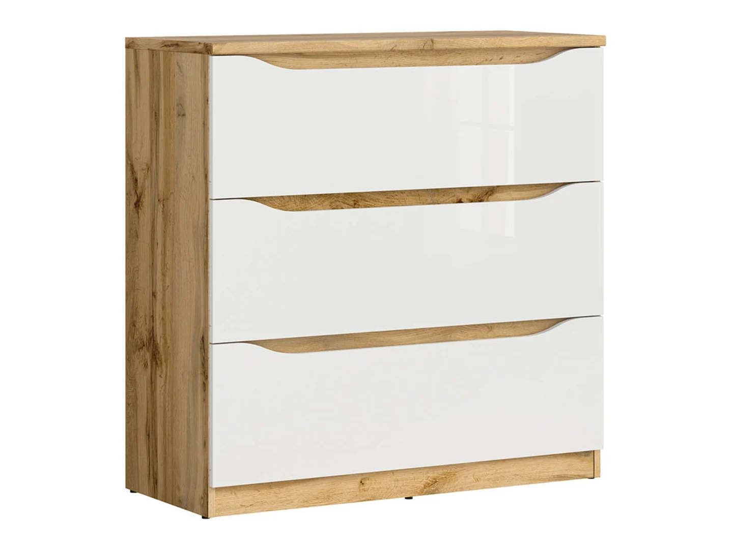 Komoda Nuis 90 cm z 3 szufladami dąb wotan/biały połysk