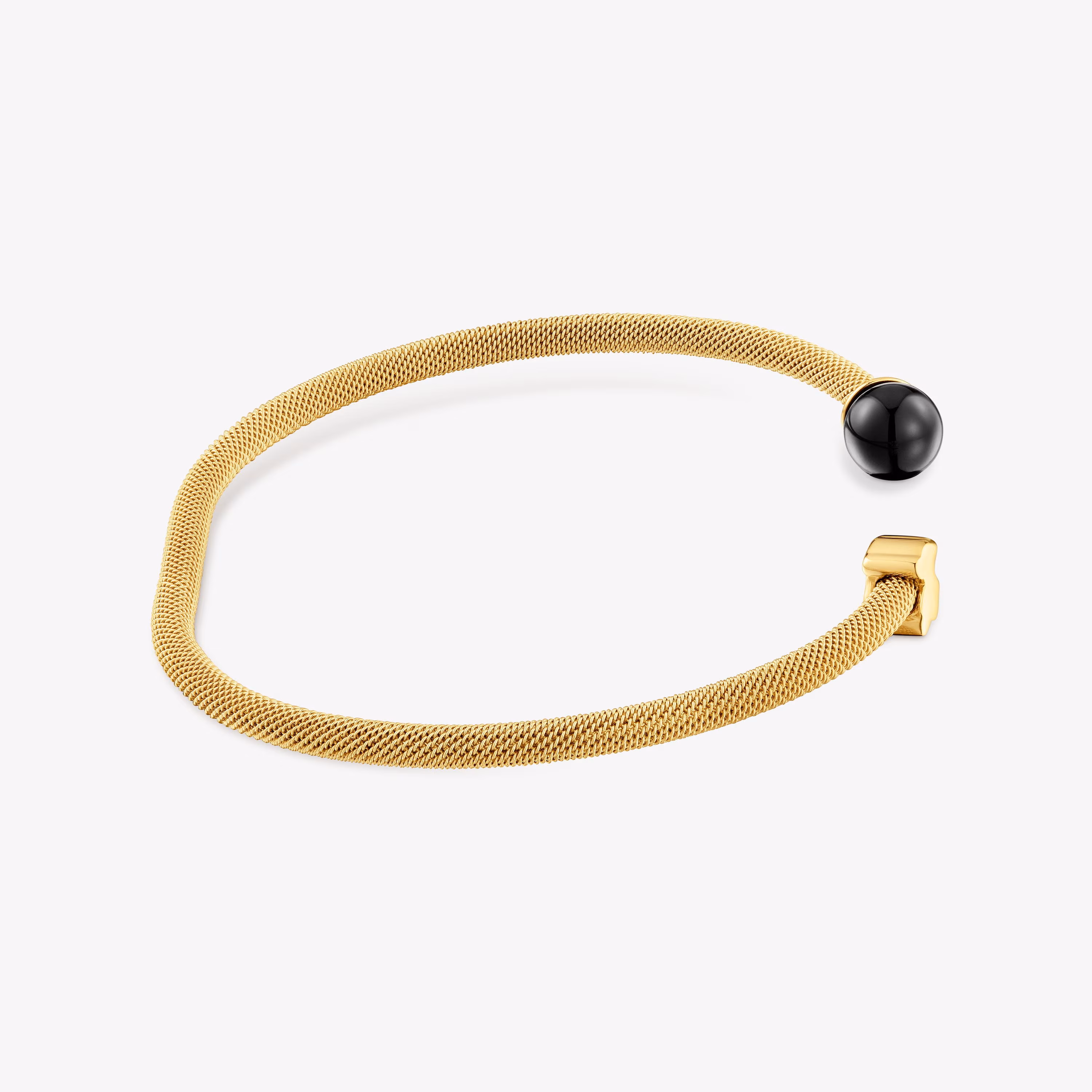 Pulsera esclava de acero dorado y ónix Icon Mesh