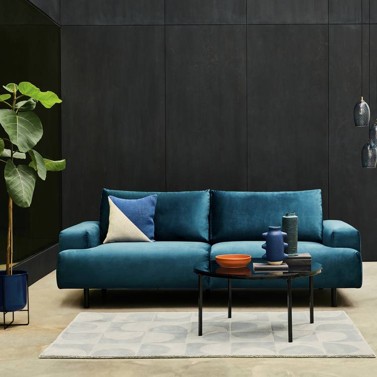 Habitat Julien Velvet 2 Seater Sofa - Navy Blue