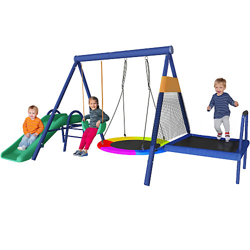 Balançoire d'extérieur - Toboggans, trampolines, balançoires nid d'oiseau et balançoires en plastique - Bleu antique