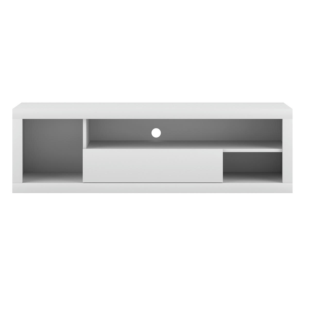 EVER - Meuble tv 1 porte 3 niches 140 cm blanc