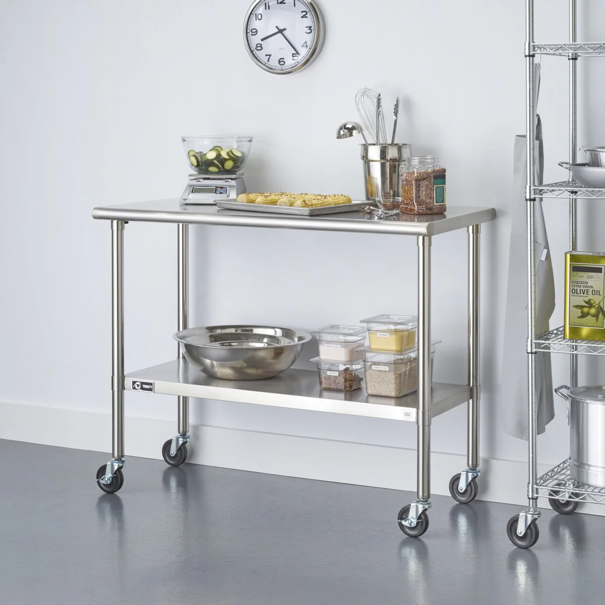 TRINITY EcoStorage® 48x24x38.5 Stainless Steel Table w/ Wheels, NSF