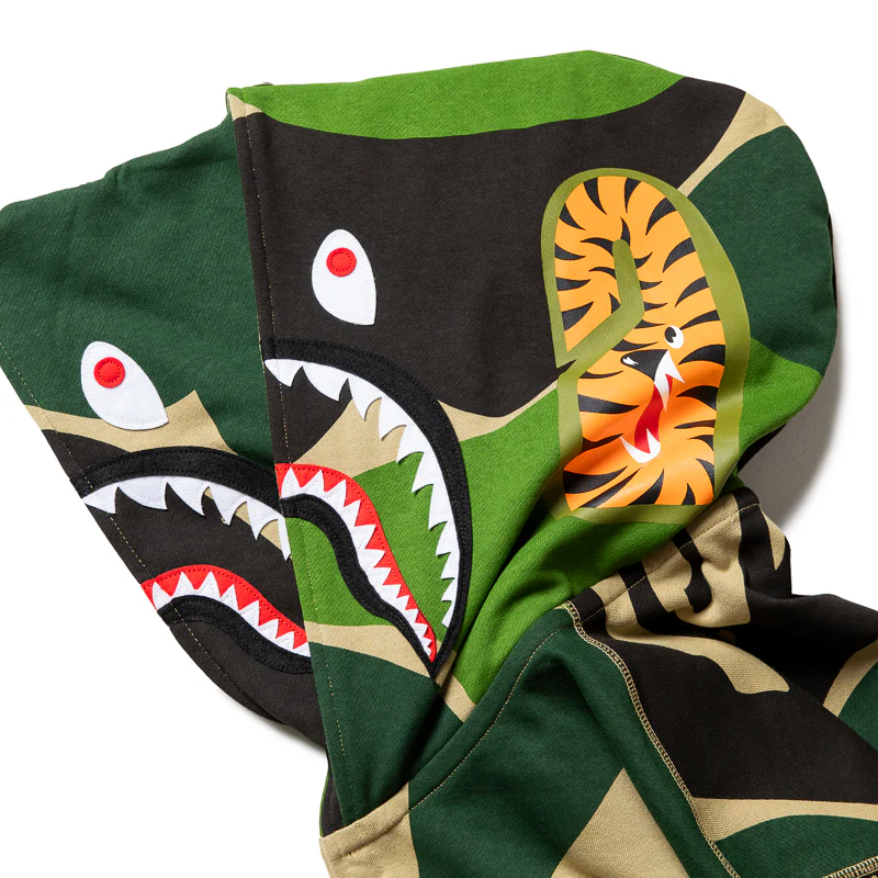 A Bathing Ape Mega ABC Camo Double Shark Full Zip Hoodie - Green