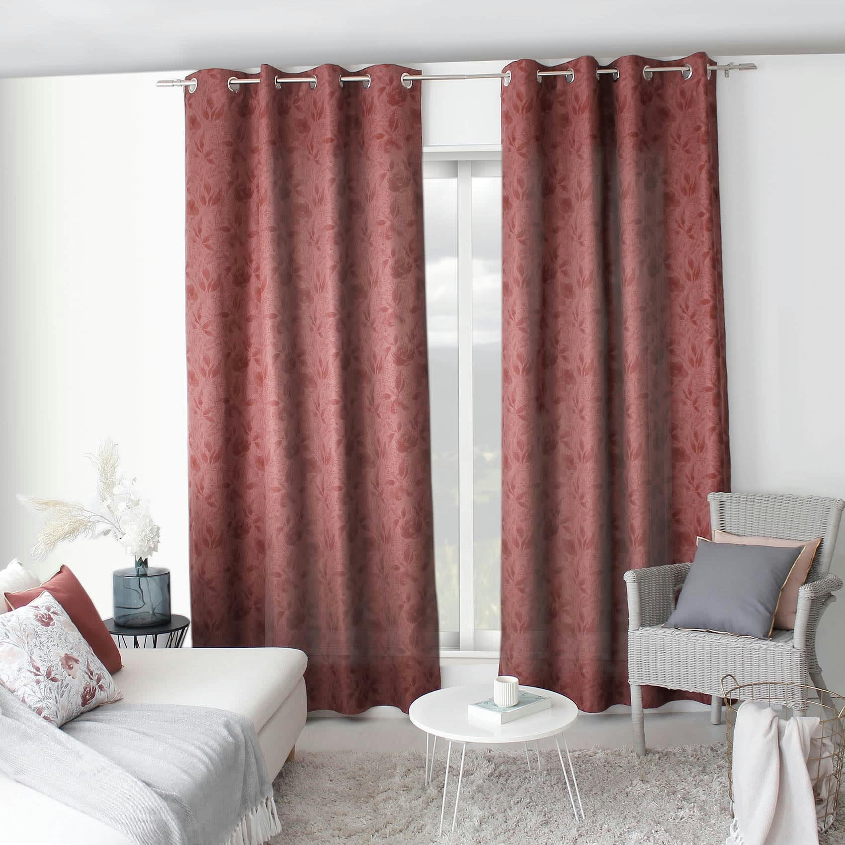 - Rideau tamisant aux couleurs poudrées polyester rouge foncé 135x240 cm