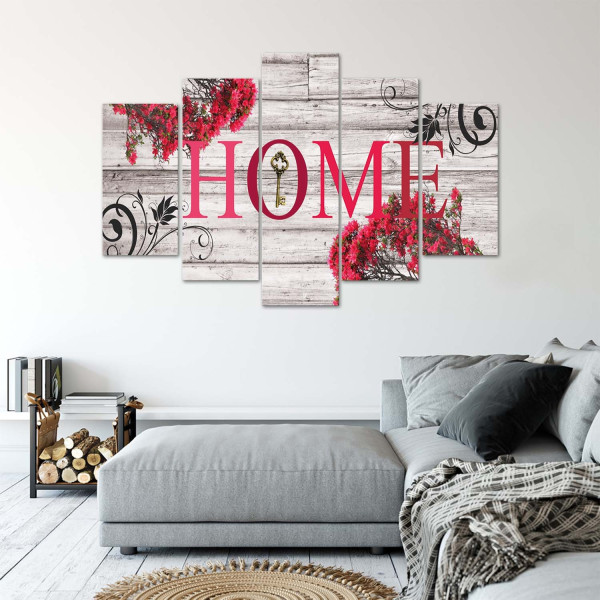 Feeby Obraz 5 częściowy Napis Home czerwony 100x70