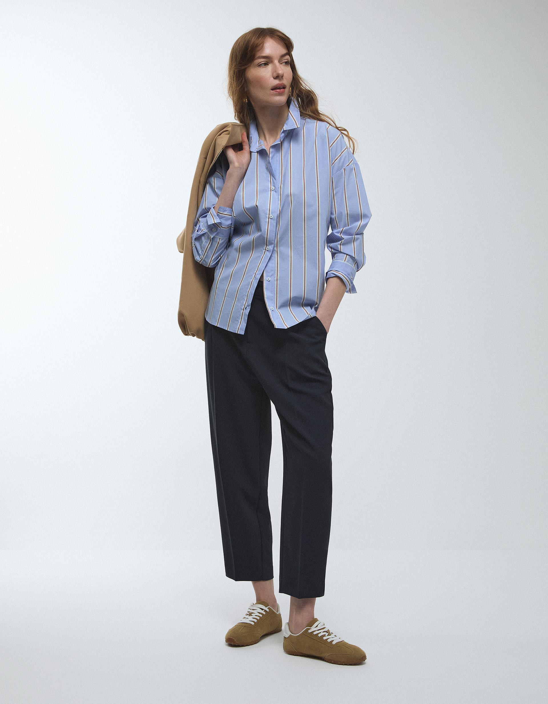 Camisa &agrave;s Riscas, Mulher, Azul