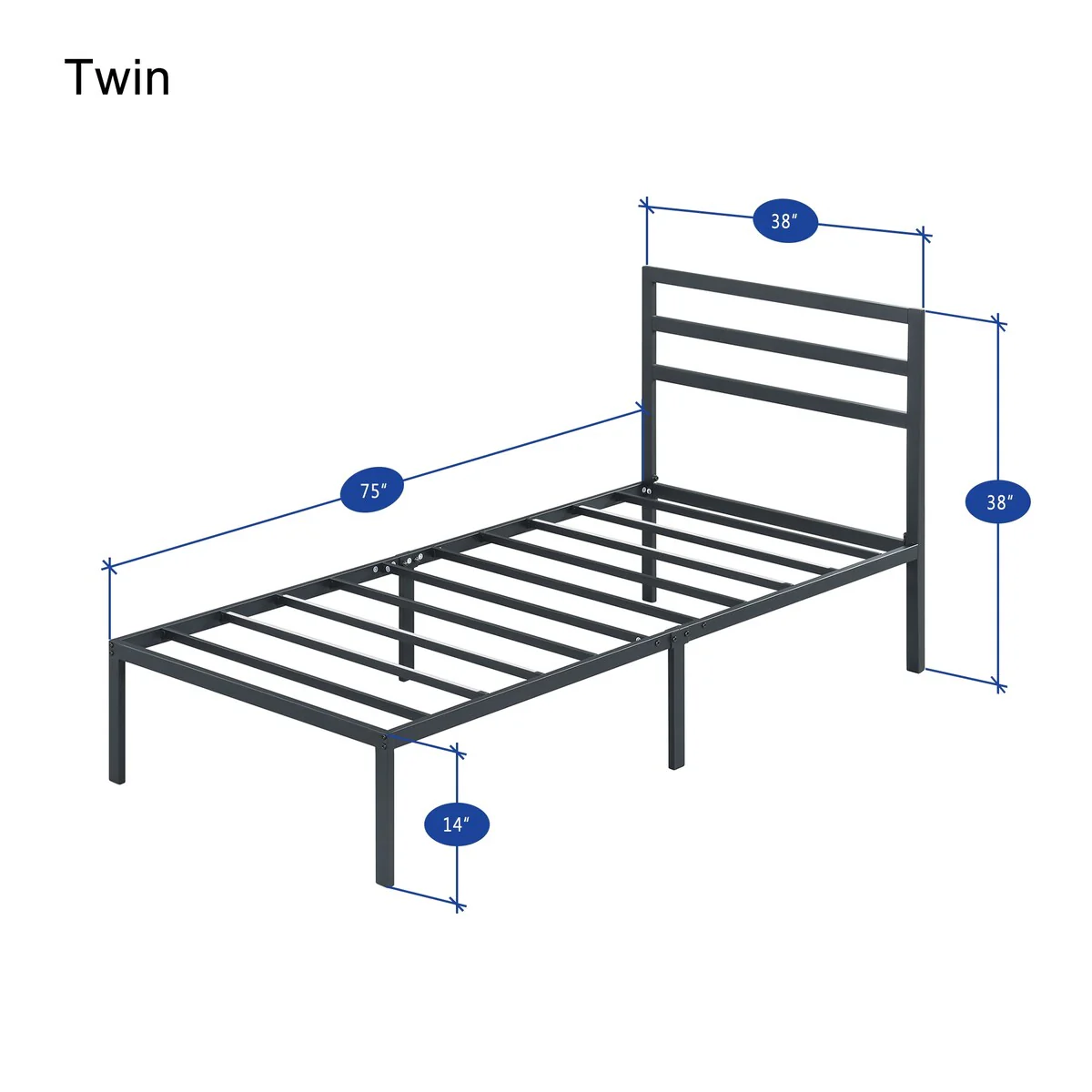 Sleeplanner 14 Inch Heavy Duty Metal Bed Frame with Headboard