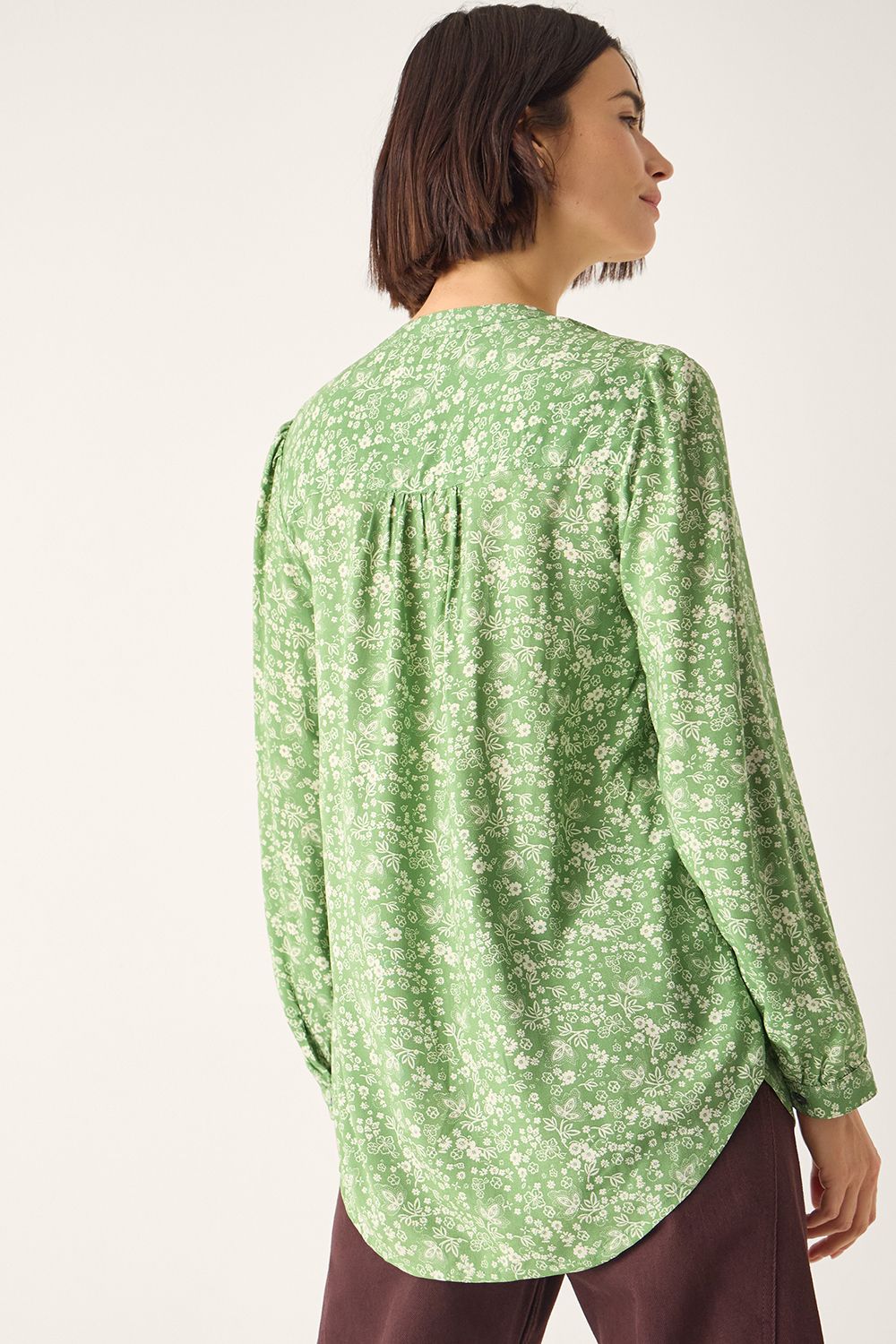 Monsoon Tortie Floral Pintuck Blouse Green