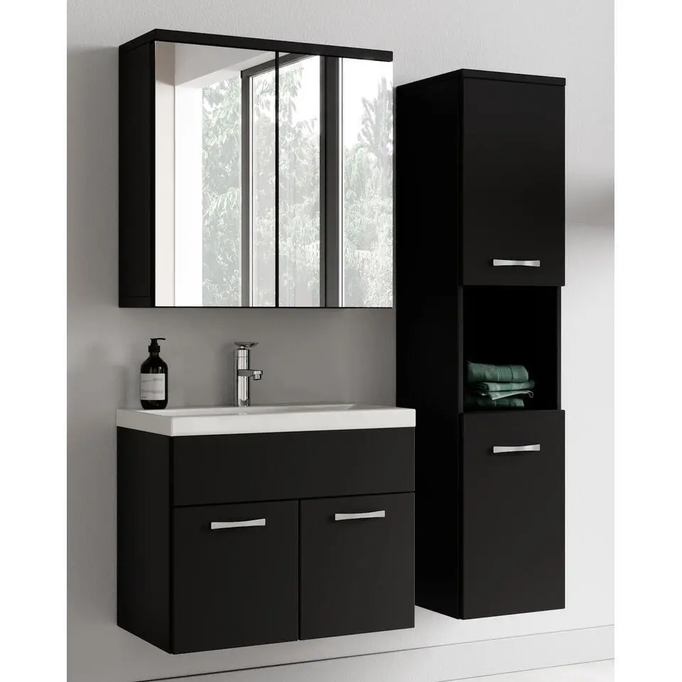 Badplaats Badkamermeubel Montreal 60cm complete set met spiegelkast - mat zwart