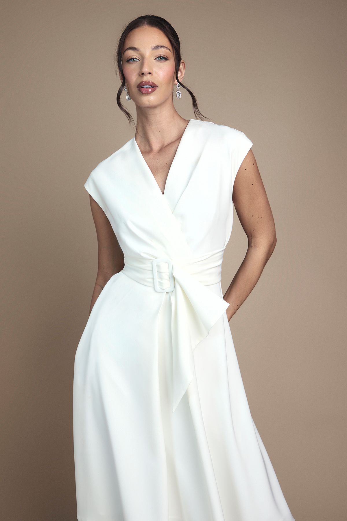 Coast Sleeveless Belted Midi Wedding Dress